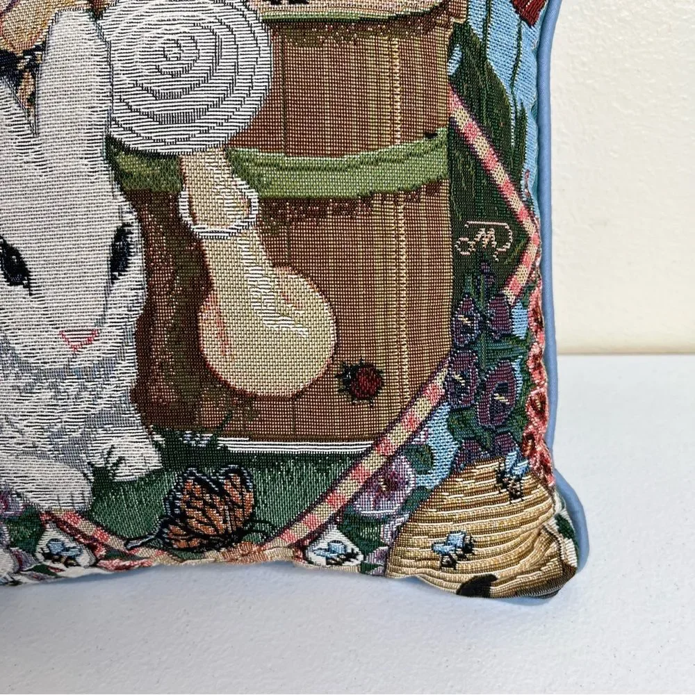 Vintage Bunny Rabbit Tapestry Pillow Simply Country Garden Visitors Cottagecore
